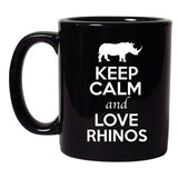 Keep Calm And Love Rhinos Animal Lover DT Coffee 11 Oz Black Mug