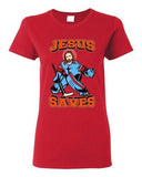 Ladies New Jesus Saves Hockey Puck Jersey Sports Funny DT T-Shirt Tee