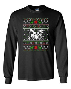 Long Sleeve Adult T-Shirt Drums Drummer Music Reindeer Ugly Christmas Funny DT
