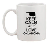 Keep Calm And Love Oklahoma Country Map USA Patriotic Ceramic White Coffee Mug