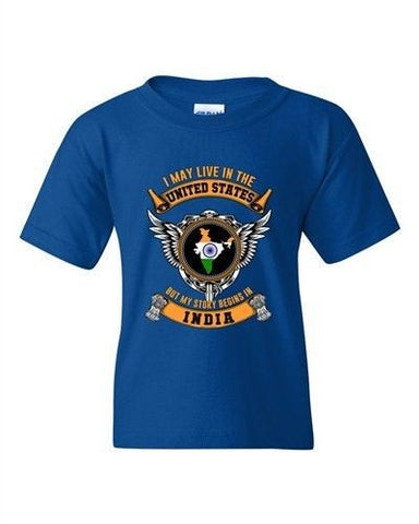 I May Live In US But My Story Begins In Indian Native DT Youth T-Shirt Tee