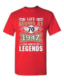 Life Begins At 70 1947 The Birth Of Legends Myth Age Funny DT Adult T-Shirt Tee
