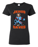 Ladies New Jesus Saves Hockey Puck Jersey Sports Funny DT T-Shirt Tee