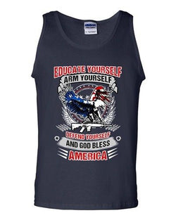 Educate Arm Defend Yourself USA God Bless America Patriotic DT Adult Tank Top