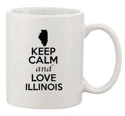 Keep Calm And Love Illinois Country Map USA Patriotic Ceramic White Coffee Mug