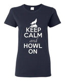 Ladies Keep Calm And Howl On Love Wolves Animal Lover T-Shirt Tee