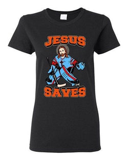 Ladies New Jesus Saves Hockey Puck Jersey Sports Funny DT T-Shirt Tee
