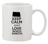 Keep Calm And Love North Dakota Country Map Patriotic Ceramic White Coffee Mug