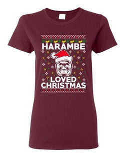 Ladies Harambe Loved Christmas Ape Gorilla Ugly Xmas Funny DT T-Shirt Tee