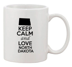 Keep Calm And Love North Dakota Country Map Patriotic Ceramic White Coffee Mug
