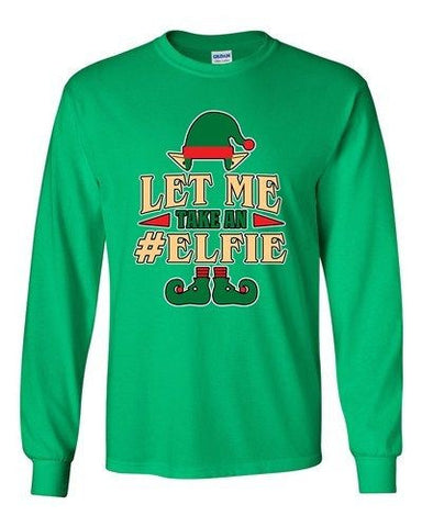 Long Sleeve Adult T-Shirt Let Me Take An Elfie Selfie Elf Ugly Christmas DT