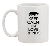 Keep Calm And Love Rhinos Rhinoceros Animal Lover Funny Ceramic White Coffee Mug