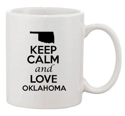 Keep Calm And Love Oklahoma Country Map USA Patriotic Ceramic White Coffee Mug